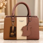 Elegant Three-Tone Structured Tote Bag – Brown, Cream & Pink