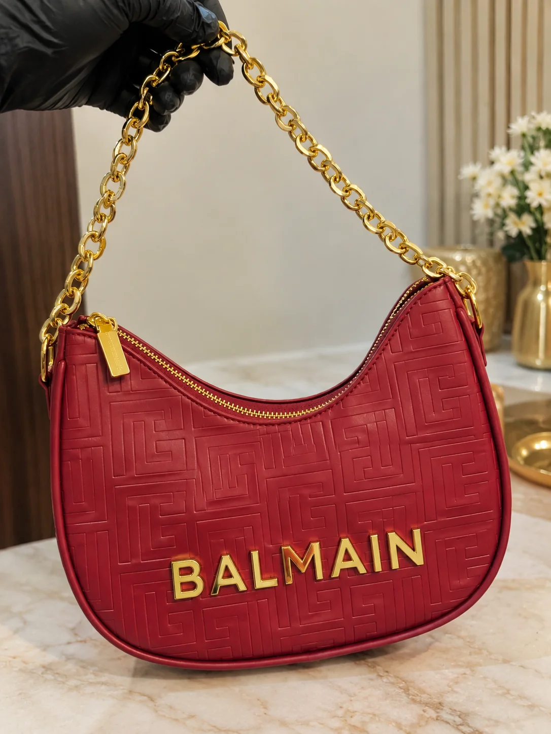 ChatGPT Image Sep 25, 2026, 02_11_17 AM Elegant Red Shoulder Bag with Gold Chain - Image 1